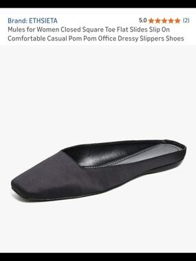 Women’s Black Closed Square Toe Flat Slide Mules Size 8